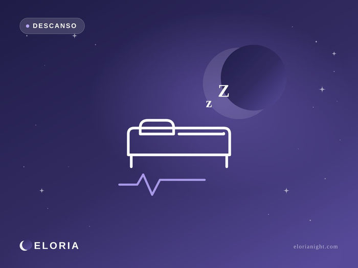Ilustración nocturna Eloria — cama con luna y zzz, cómo afectan los sofocos al descanso