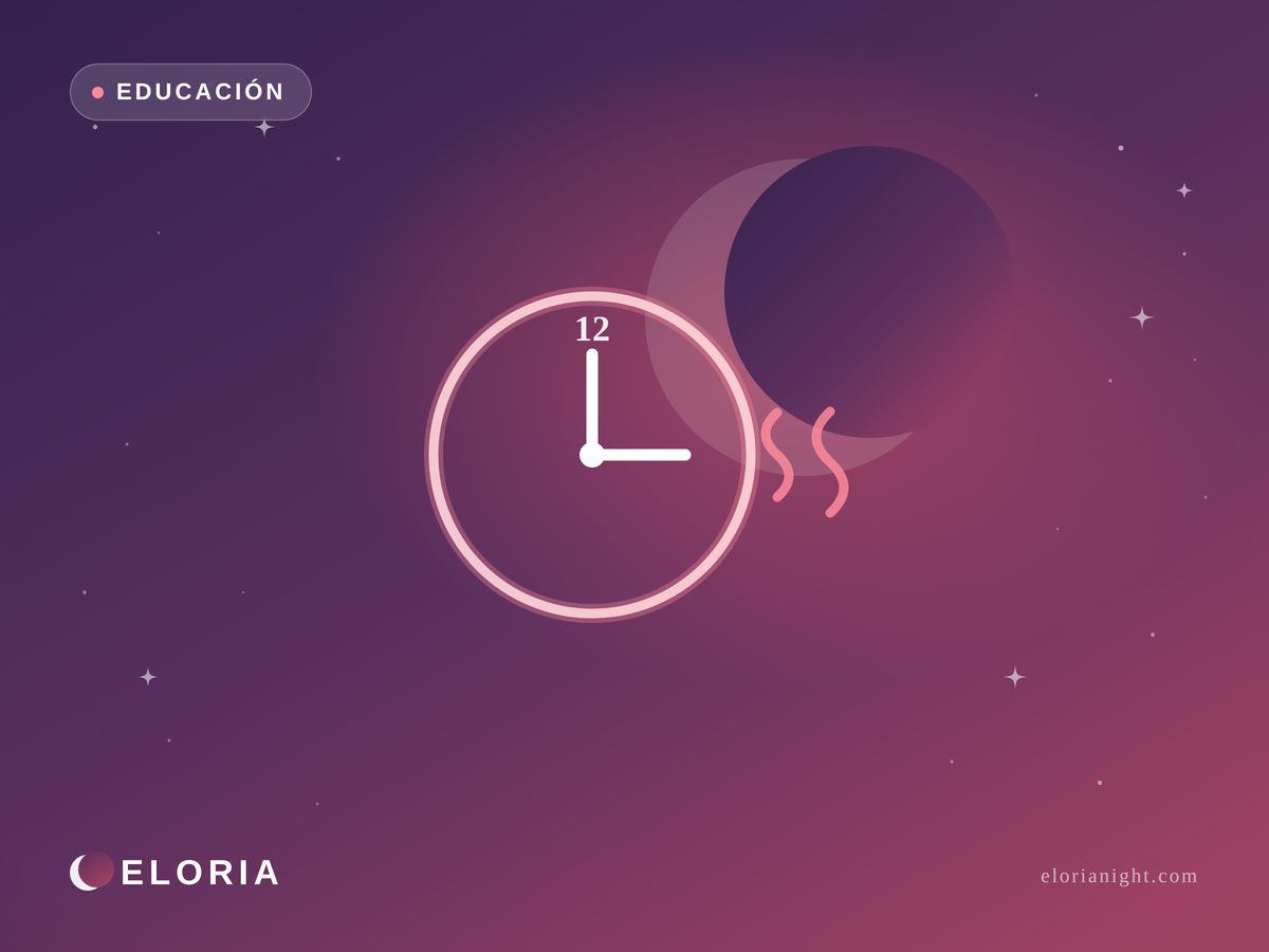 Ilustración nocturna Eloria — reloj a las 3 AM entre estrellas, sofocos nocturnos