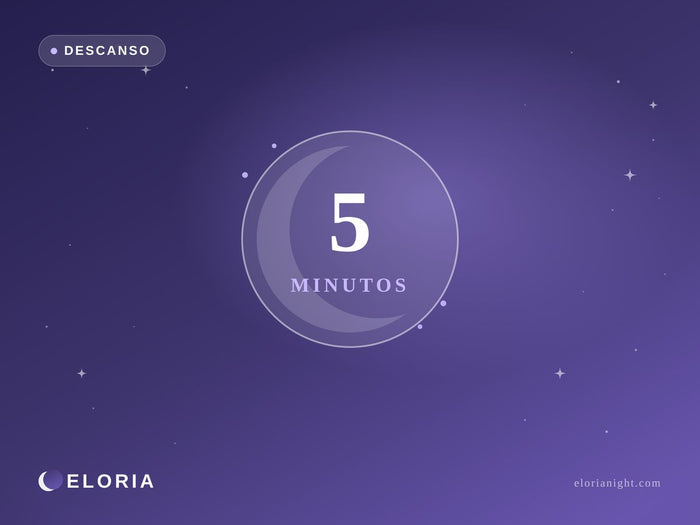 Ilustración nocturna Eloria — luna con '5 minutos', ritual nocturno para dormir